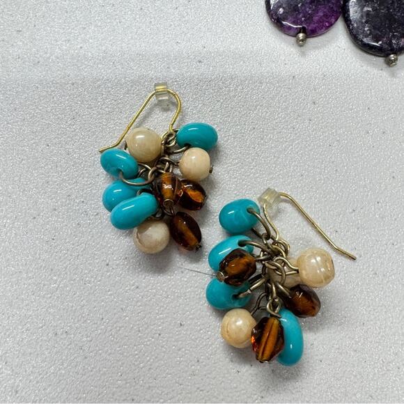 Set of Three Dangle Earrings Boho Green Purple Pierced Womens Jewelry - Picture 2 of 7